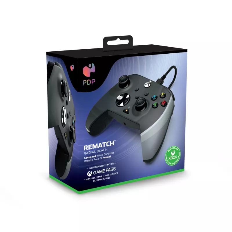 PDP Rematch musta, valkoinen USB-peliohjain analoginen PC, Xbox One, Xbox Series S, Xbox Series X