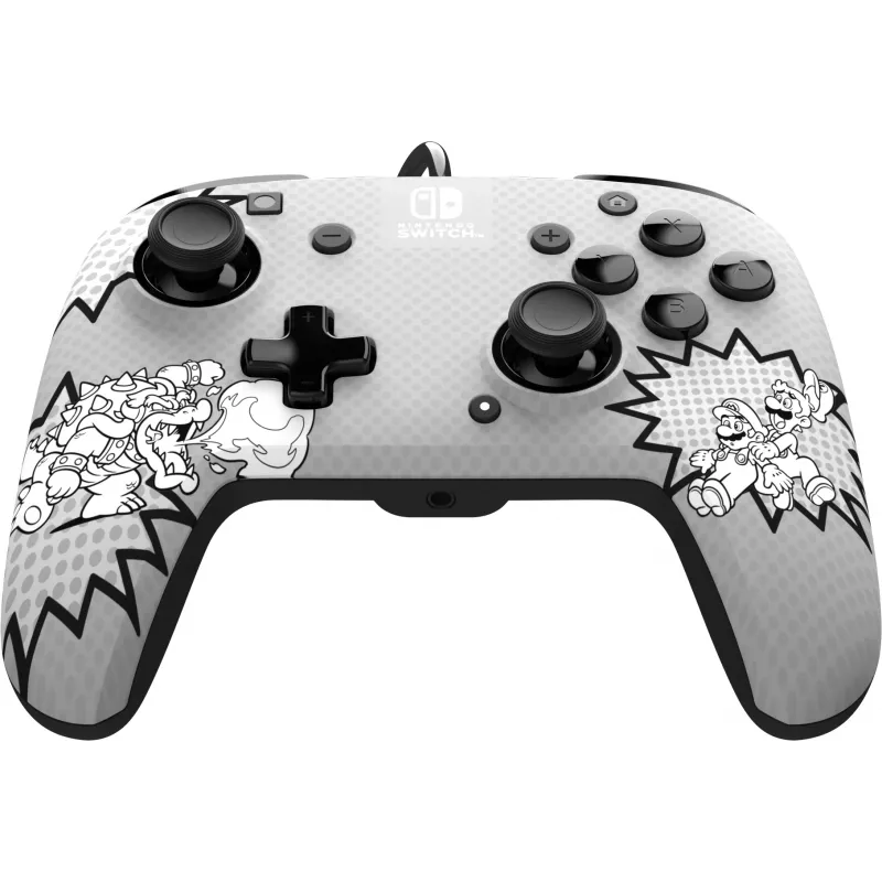 PDP REMATCH: Comic Attack musta, harmaa, valkoinen USB-peliohjain analoginen/digitaalinen Nintendo Switch, Nintendo Switch OLED