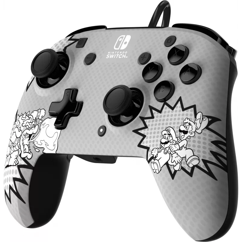 PDP REMATCH: Comic Attack musta, harmaa, valkoinen USB-peliohjain analoginen/digitaalinen Nintendo Switch, Nintendo Switch OLED