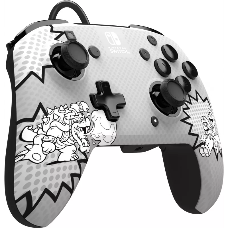 PDP REMATCH: Comic Attack musta, harmaa, valkoinen USB-peliohjain analoginen/digitaalinen Nintendo Switch, Nintendo Switch OLED