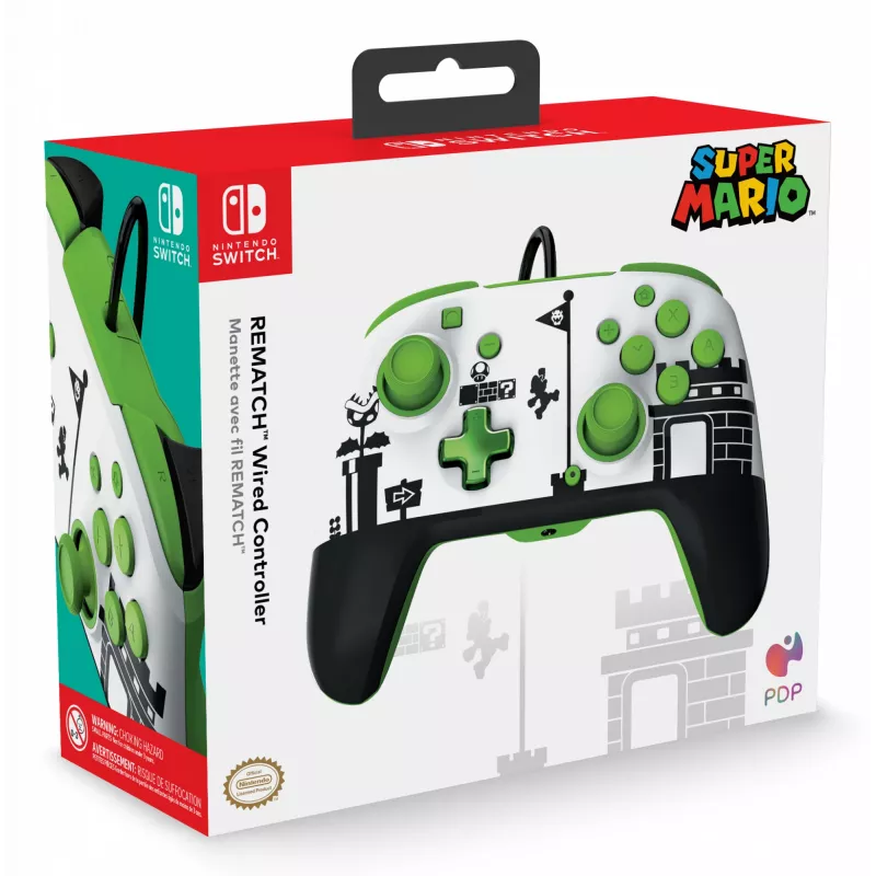 PDP REMATCH langallinen ohjain: Super Mario Retro, peliohjain, Nintendo Switch, Nintendo Switch OLED, D-pad, Home-painike, analoginen/digitaalinen, langallinen, USB