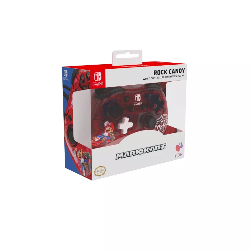 PDP Rock Candy: Mario Punch punainen, läpinäkyvä USB-peliohjain analoginen/digitaalinen Nintendo Switch, Nintendo Switch Lite, Nintendo Switch OLED
