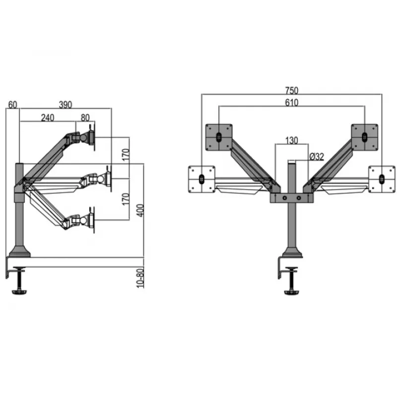 Multibrackets M VESA Gas Lift Arm Dual musta