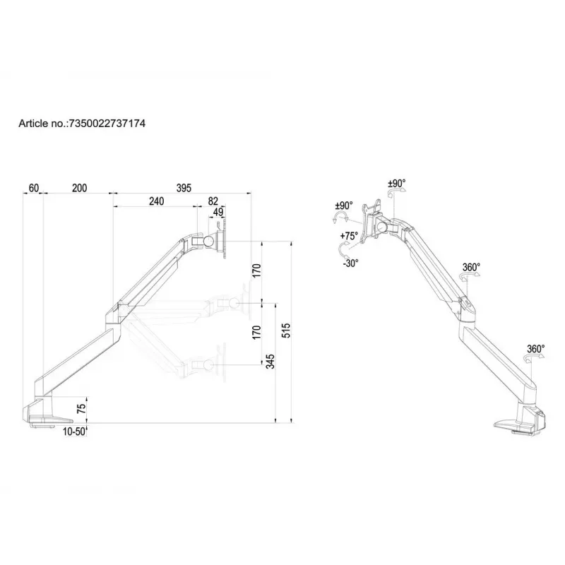 Multibrackets M VESA Gas Lift Arm Single musta
