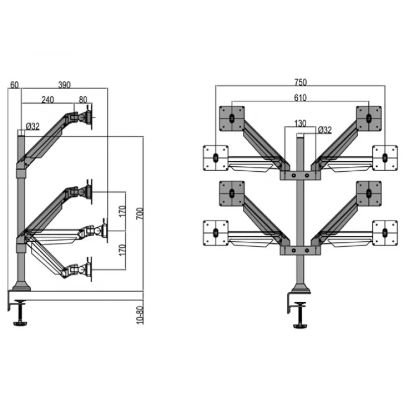 Multibrackets M VESA Gas Lift Arm Quad musta 40 kg 15-32 tuumaa