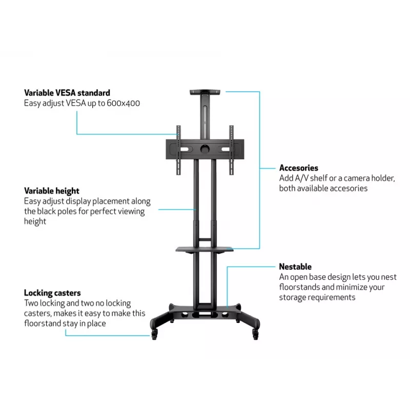 Multibrackets M Public Floorstand Shelf Basic 150 -hyllytaso, musta, muovi/teräs