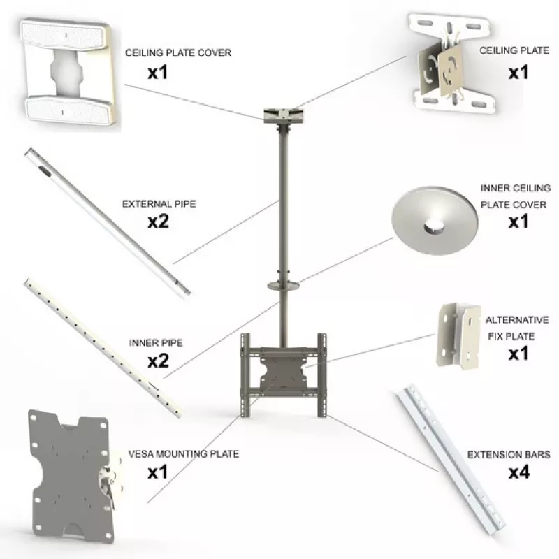 Multibrackets M Public Ceilingmount Medium Single White 3000 enimmäiskantavuus 30 kg min. näytön koko 32 tuumaa max. näytön koko 55 tuumaa