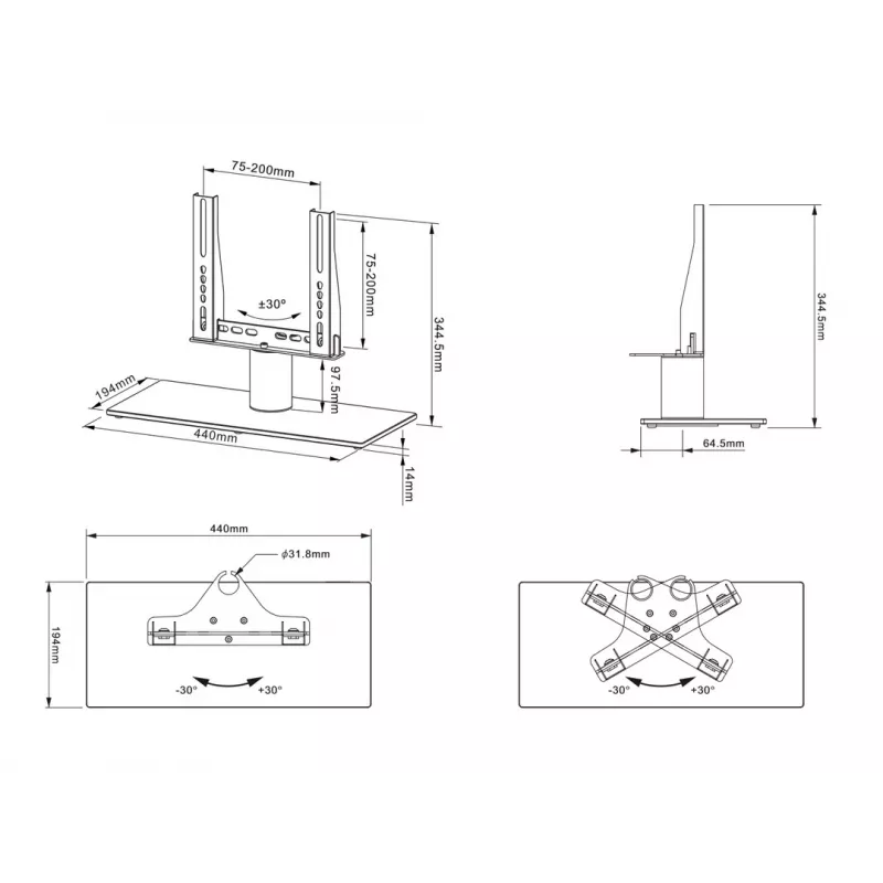 Multibrackets M VESA Tablestand Turn -pöytäteline, musta, X Small, MAX 200x200