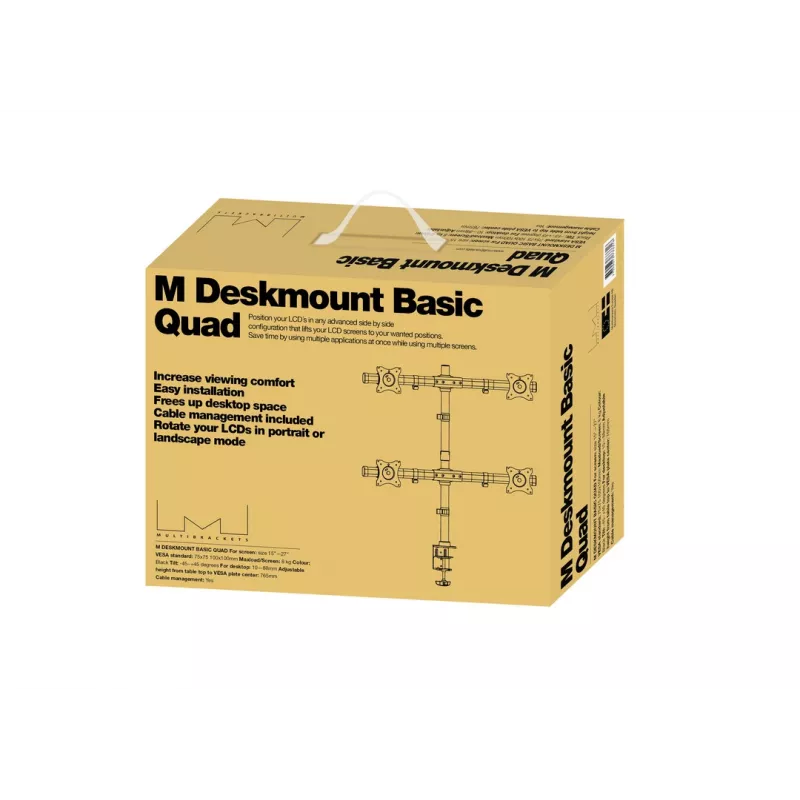 Multibrackets M Deskmount Basic Quad, puristin/läpivienti, 32 kg, 38,1 cm (15 tuumaa), 68,6 cm (27 tuumaa), 100 x 100 mm, musta