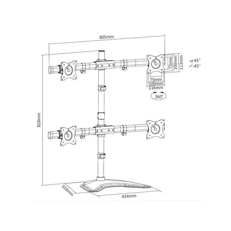 Multibrackets M Deskstand Basic Quad -vapaasti seisova teline, 32 kg, 15-27 tuumaa