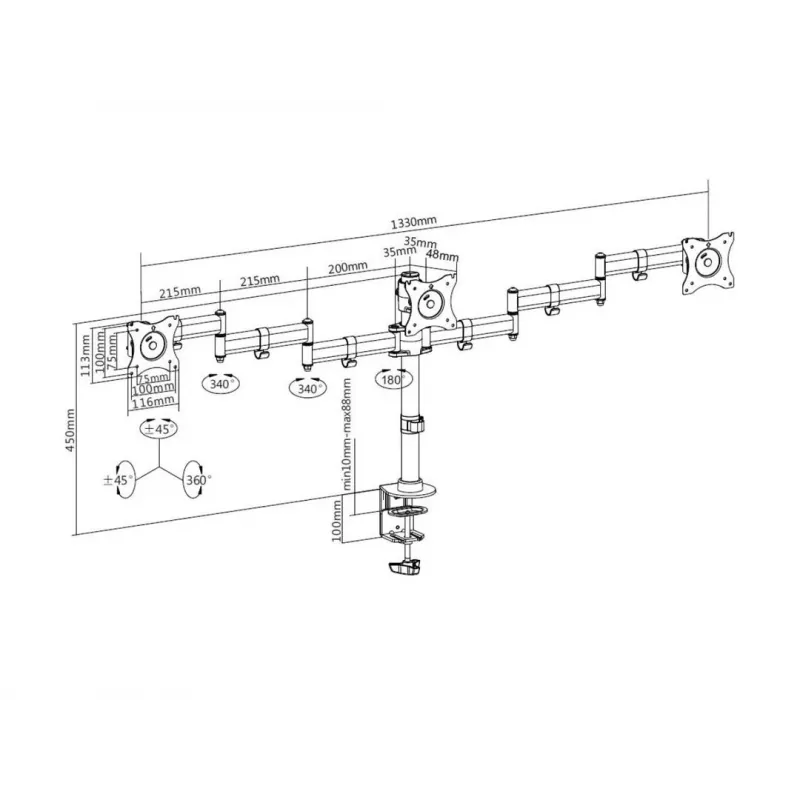 Multibrackets M Deskmount Basic Triple -pöytäteline