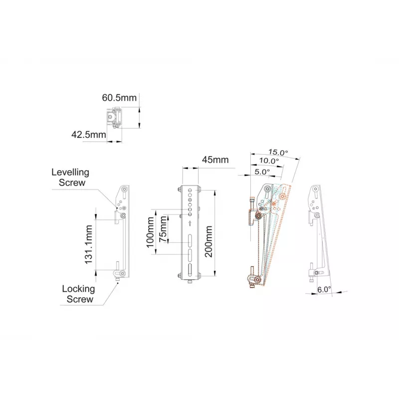 MULTIBRACKETS M Pro Series Tilt Arms 200 mm -litteänäytön kiinnitysvarsi, musta, teräs, 1,5 kg, 2 kpl