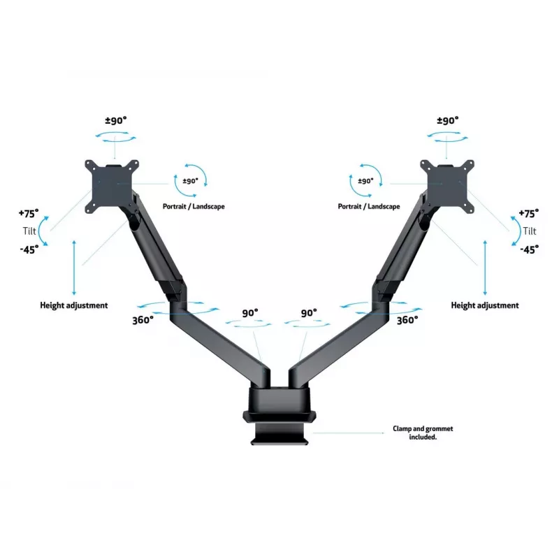 Multibrackets M VESA Gas Lift Arm Dual Side by Side, musta, puristin, 20 kg, 15-32 tuumaa