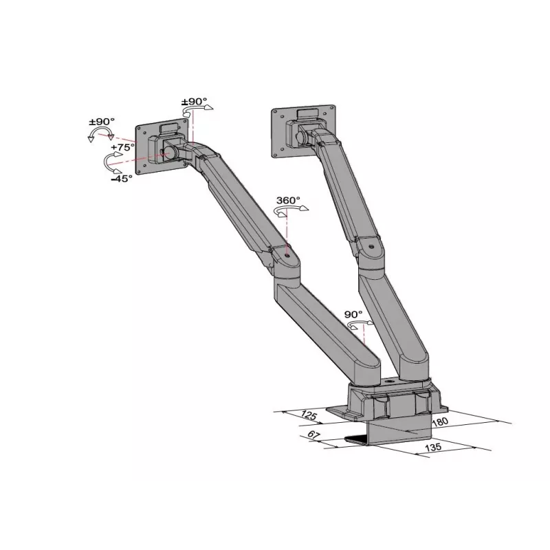 Multibrackets M VESA Gas Lift Arm Dual Side by Side, musta, puristin, 20 kg, 15-32 tuumaa