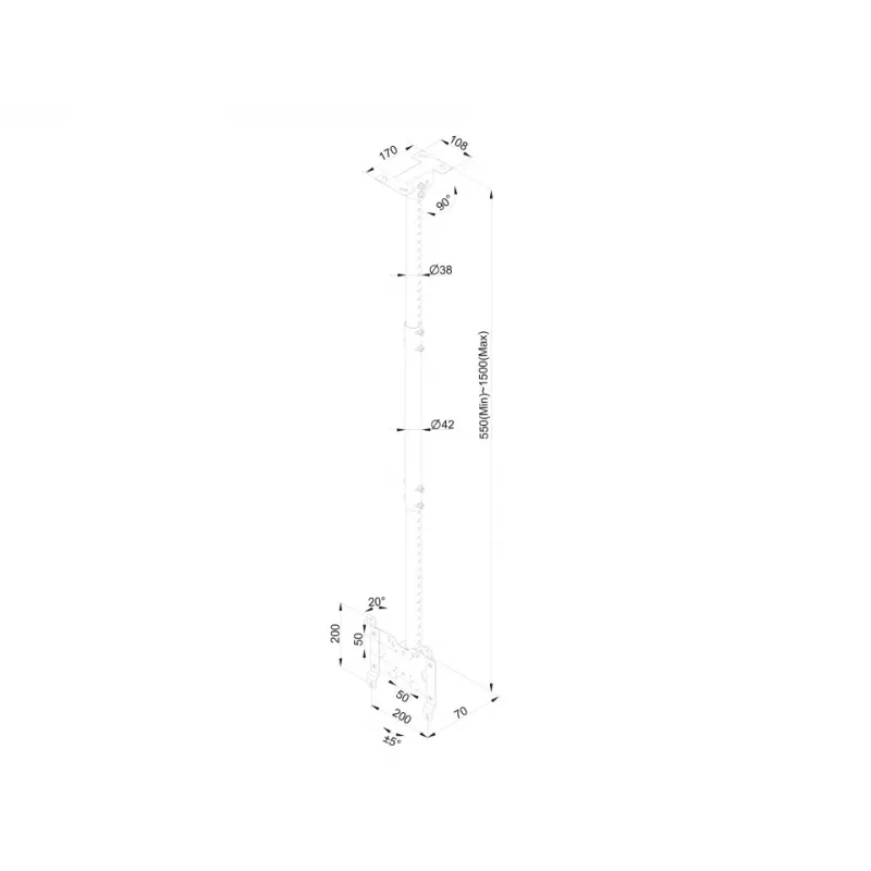 Multibrackets M Public Small Single White 1500 -kiinnitys kattoon, 14 kg, 10-32 tuumaa