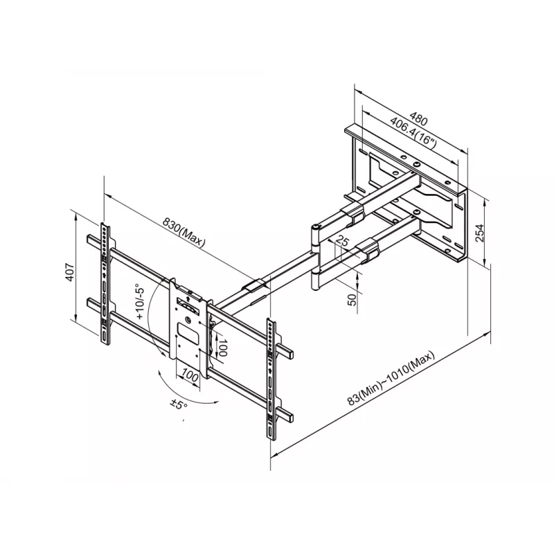 Multibrackets M Universal Long Reach Arm 1010mm HD Single 40kg 42-75