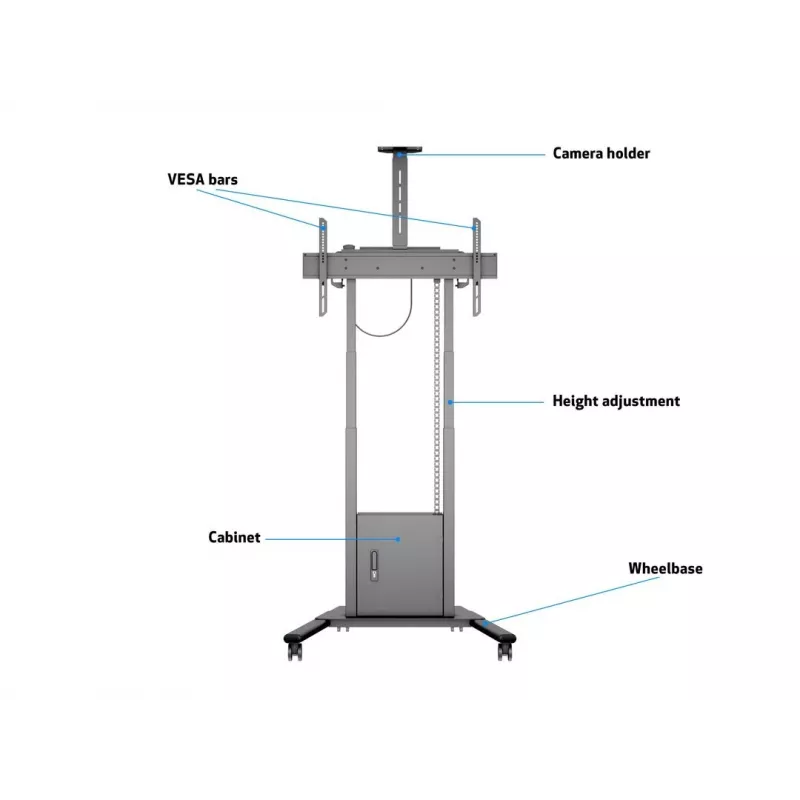 Multibrackets M Motorized Floorstand 120 kg musta sis. kaapin & kamerahyllyn