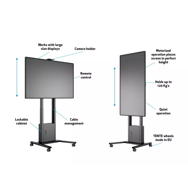 Multibrackets M Motorized Floorstand 120 kg musta sis. kaapin & kamerahyllyn