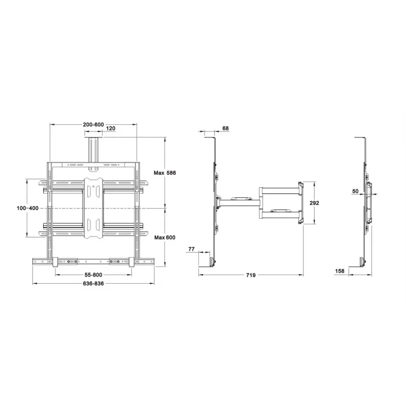 Multibrackets M Universal Flexarm Pro 60 kg Sound & Camera 60 kg kantavuus 55-85