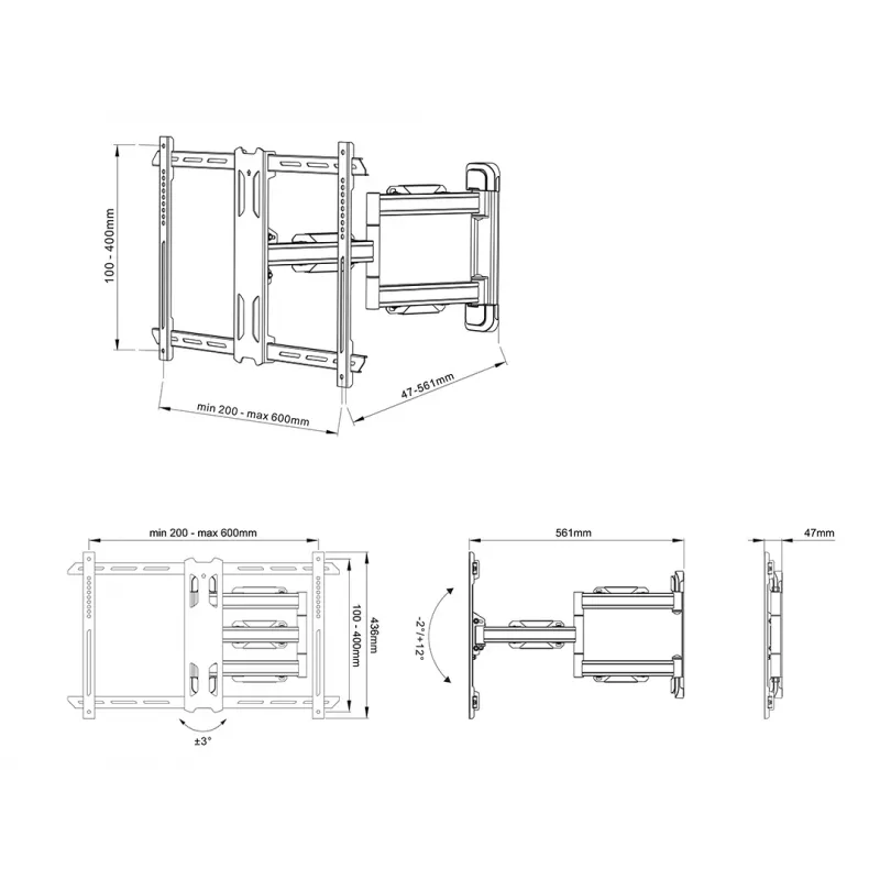 TV-seinäteline Multibrackets M Universal Flexarm Pro Single musta — 40 kg, VESA 200x200–600x400, 40