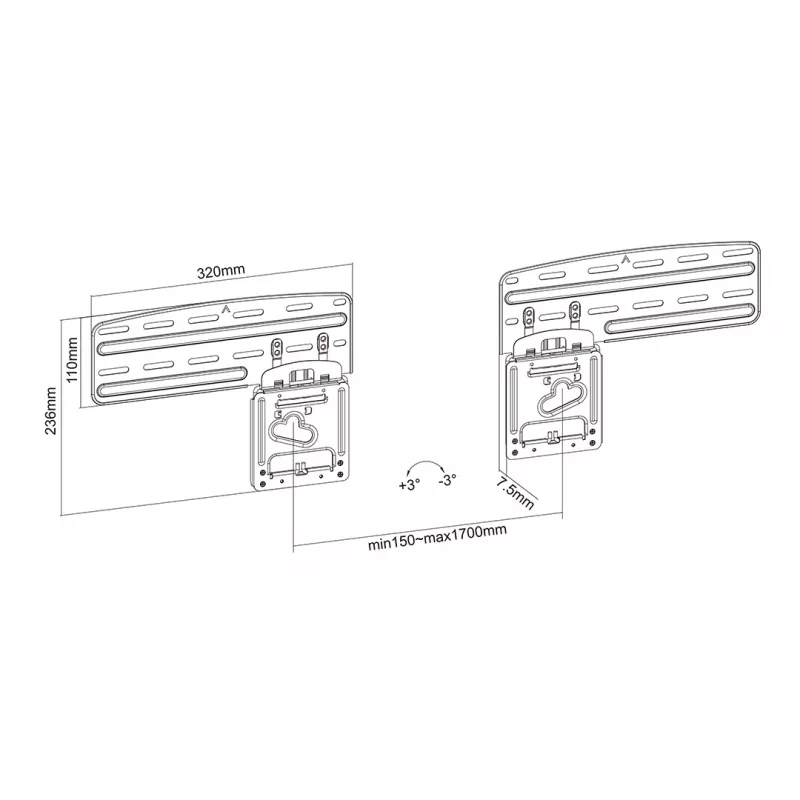 Multibrackets M QLED/UHD seinäteline sarja 43-85 inch ohut Fit maksimikantavuus 60 kg
