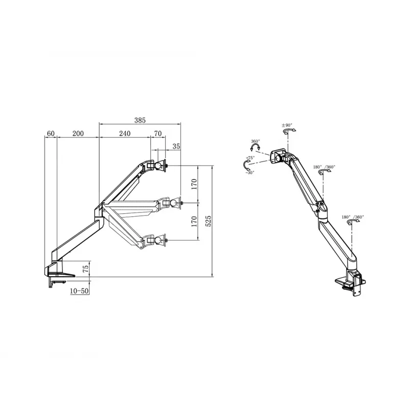 Multibrackets M Gaslift Arm Samsung G9 Single musta 20 kg pöytäasennus
