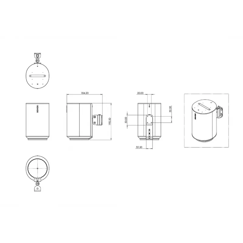 Multibrackets M Sonos -seinäteline ERA100:lle - valkoinen, seinä, teräs, 10 kg, valkoinen, -25 - 25°, 90°