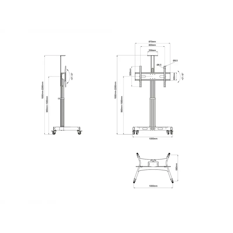 Multibrackets M moottoroitu julkinen lattiateline yksipylväs 170 HD 60 kg kapasiteetti 32-75