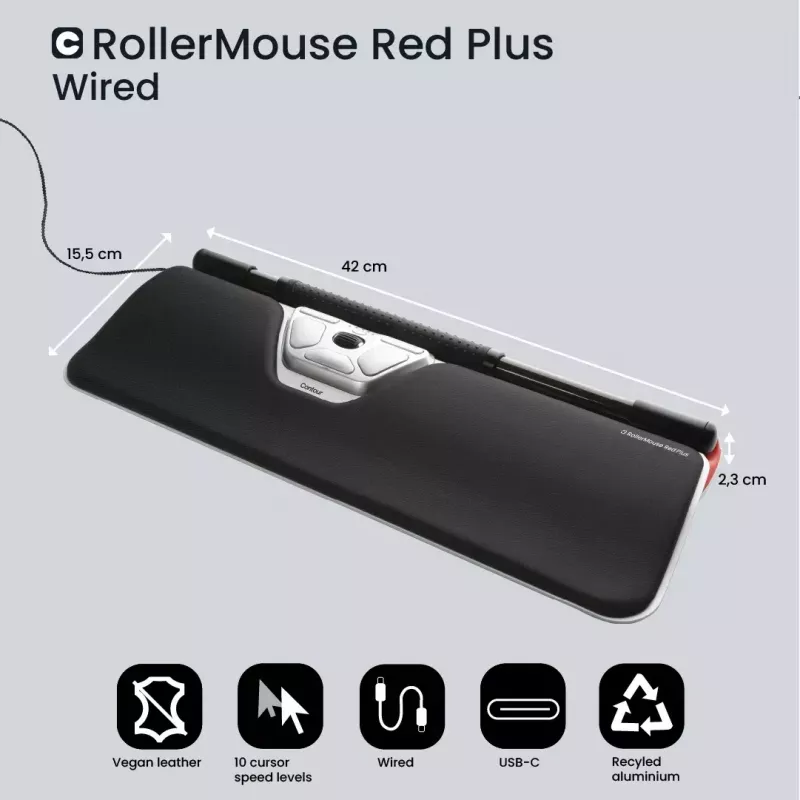 Contour Design RollerMouse Red Plus johdollinen ergonominen hiiri USB-C 2800 DPI