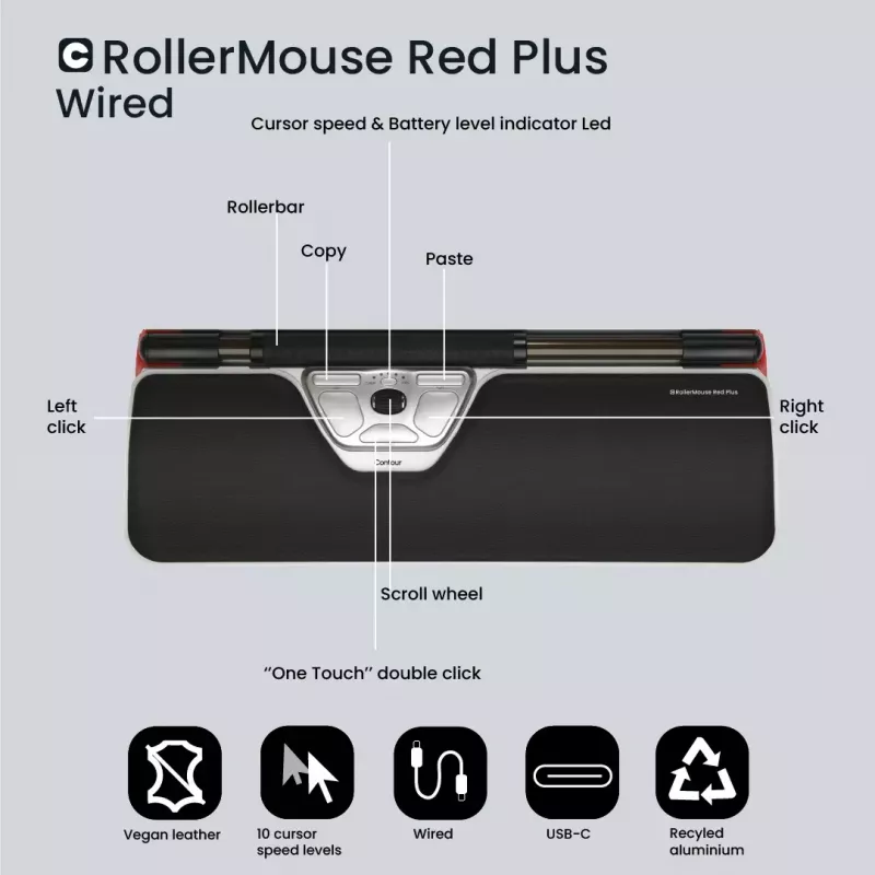 Contour Design RollerMouse Red Plus johdollinen ergonominen hiiri USB-C 2800 DPI