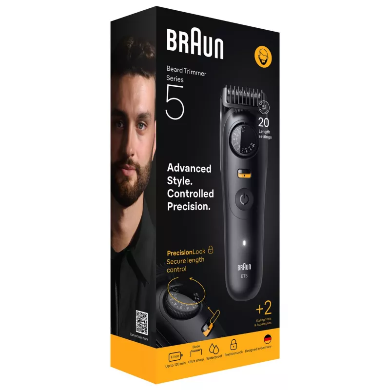 Braun BeardTrimmer 5 BT5500 partatrimmeri paristo 20 2 cm märkä & kuiva musta