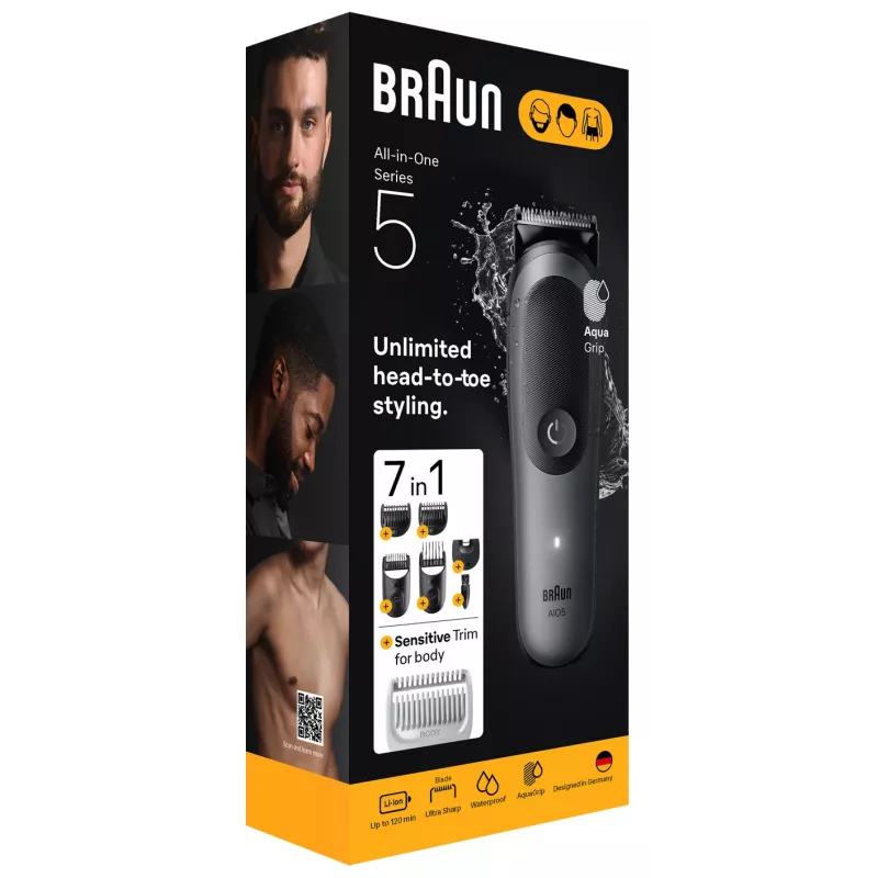 Braun AIO5520 hiustenleikkuukone/trimmeri musta, harmaa 14 litiumioni (Li-Ion)