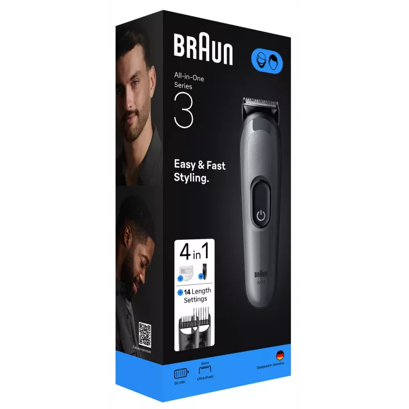 Braun AIO3500 hiustenleikkuukone/trimmeri musta, harmaa 14 nikkelimetallihydridi (NiMH)
