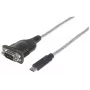 Manhattan USB-C-sarjamuunnin, uros-uros, USB-C sarjaporttiin/RS232/COM/DB9-liitäntä, Prolific PL-2303RA-piirisarja, kaapeli 45 cm, hopea/musta, polybag