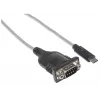 Manhattan USB-C-sarjamuunnin, uros-uros, USB-C sarjaporttiin/RS232/COM/DB9-liitäntä, Prolific PL-2303RA-piirisarja, kaapeli 45 cm, hopea/musta, polybag