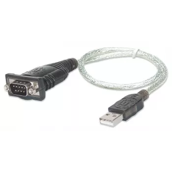 Manhattan USB-A-sarjamuunninkaapeli, 45 cm, uros-uros, sarja/RS232/COM/DB9, Prolific PL-2303RA-piirisarja, musta/hopea kaapeli, kolmen vuoden takuu, vastaa ICUSB232V2