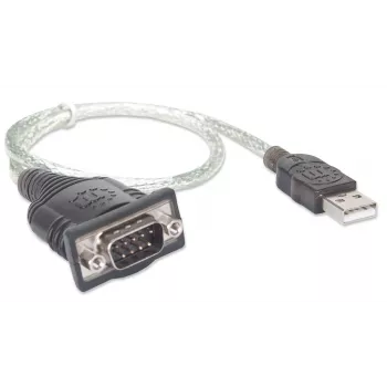Manhattan USB-A-sarjamuunninkaapeli, 45 cm, uros-uros, sarja/RS232/COM/DB9, Prolific PL-2303RA-piirisarja, musta/hopea kaapeli, kolmen vuoden takuu, vastaa ICUSB232V2