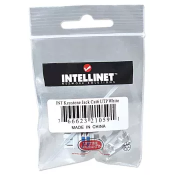 Intellinet Keystone-liitäntä, Cat6, UTP, LSA, valkoinen, litteä, valkoinen, RJ-45, naaras, 22/26, Cat6