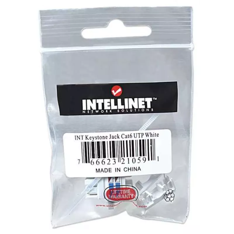 Intellinet Keystone-liitäntä, Cat6, UTP, LSA, valkoinen, litteä, valkoinen, RJ-45, naaras, 22/26, Cat6
