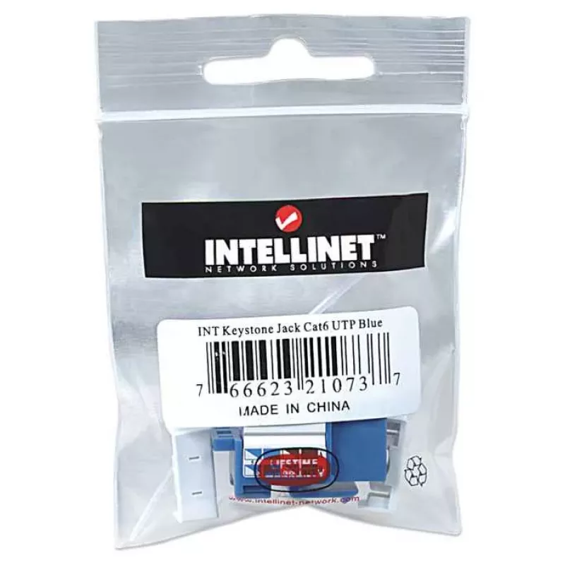 Intellinet Keystone-liitäntä, Cat6, UTP, LSA, sininen, litteä, sininen, RJ-45, naaras, 22/26, Cat6
