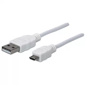 Manhattan USB-A-micro-USB-kaapeli, 1,8 m, uros-uros, 480 Mbit/s (USB 2.0), Hi-Speed USB, valkoinen, elinikäinen takuu