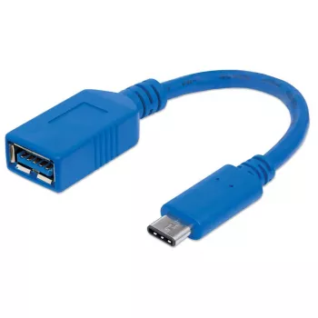 Manhattan USB-C-USB-A-kaapeli, 15 cm, uros-naaras, 5 Gbit/s (USB 3.2 Gen1, tunnetaan myös nimellä USB 3.0), 3A (pikalataus), SuperSpeed USB, sininen, elinikäinen takuu, vastaa USB31CAADP (paitsi väri)