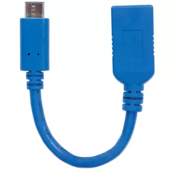 Manhattan USB-C-USB-A-kaapeli, 15 cm, uros-naaras, 5 Gbit/s (USB 3.2 Gen1, tunnetaan myös nimellä USB 3.0), 3A (pikalataus), SuperSpeed USB, sininen, elinikäinen takuu, vastaa USB31CAADP (paitsi väri)