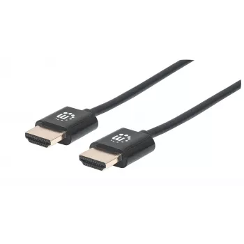 Manhattan HDMI-kaapeli Ethernetillä (Ultra Thin), 4K@60Hz (Premium High Speed), 1 m, uros-uros, musta, Ultra HD 4k x 2k, täysin suojattu, kullatut kontaktit, elinikäinen takuu