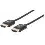 Manhattan HDMI-kaapeli Ethernetillä (ultraohut), 4K@60Hz (Premium High Speed), 1,8 m, uros-uros, musta, Ultra HD 4K x 2K, täysin suojattu, kullatut kontaktit, elinikäinen takuu