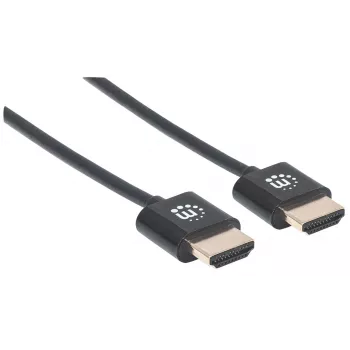 Manhattan HDMI-kaapeli Ethernetillä (ultraohut), 4K@60Hz (Premium High Speed), 3 m, uros-uros, musta, Ultra HD 4K x 2K, täysin suojattu, kullatut kontaktit, elinikäinen takuu