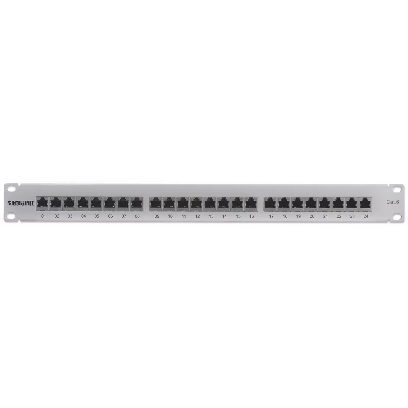 Intellinet patch-paneeli, Cat6, FTP, 24-porttinen, 1U, suojattu, 90° Top-Entry LSA-listat, harmaa