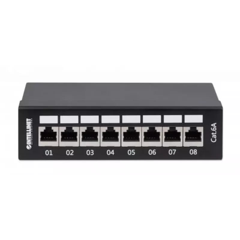 Intellinet patch-paneeli, Cat6a, FTP, 8-porttinen, pöytämalli, suojattu, 90° Top-Entry LSA-listat, musta