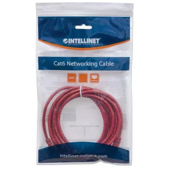 Intellinet verkkopatch-kaapeli, Cat6, 0,5 m, punainen, CCA, U/UTP, PVC, RJ45, kullatut kontaktit, ilman lukituskieltä, valettu taittosuoja, elinikäinen takuu