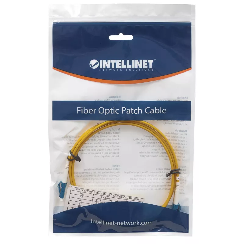 Intellinet kuitu-patch-kaapeli, OS2, LC/LC, 2 m, keltainen, duplex, singlemode, 9/125 µm, LSZH, kuitu, elinikäinen takuu